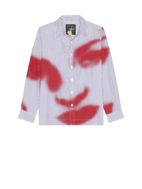 KidSuper Blurry Face Airbrush Striped Button Up Shirt