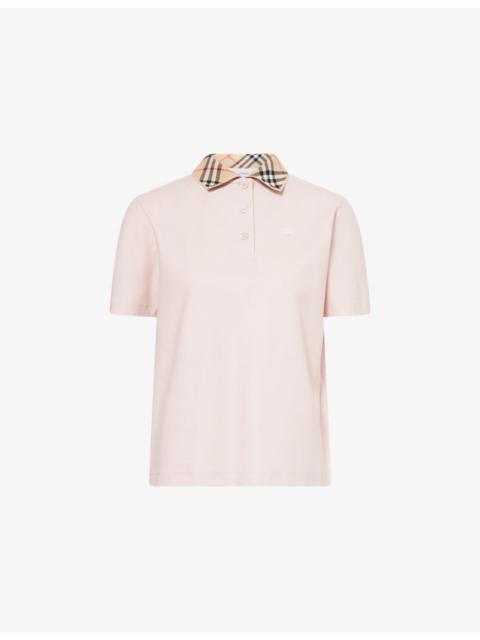 Burberry Check-Collar Logo-Embroidered Cotton Polo Shirt