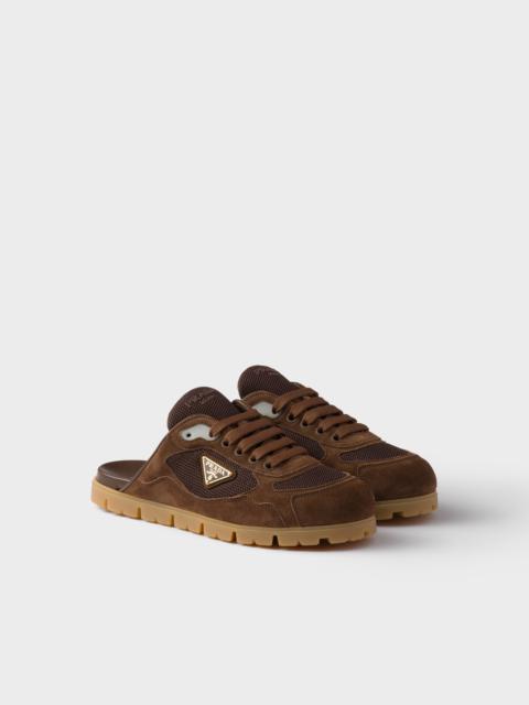 Prada Trail mesh fabric and suede mules