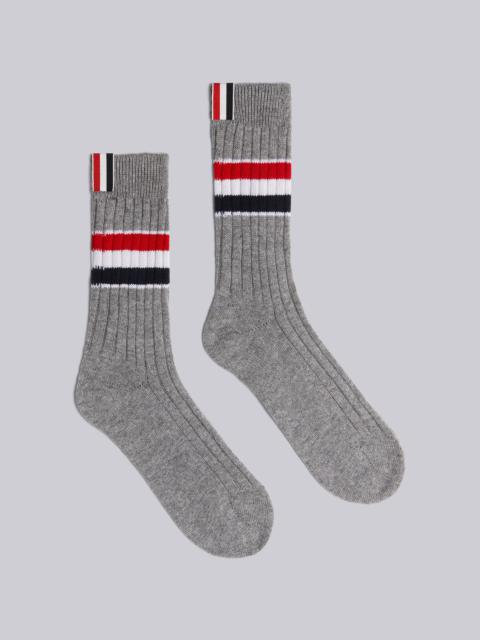 Light Grey Cashmere Chunky Rib Multicolor Stripe Mid-calf Socks
