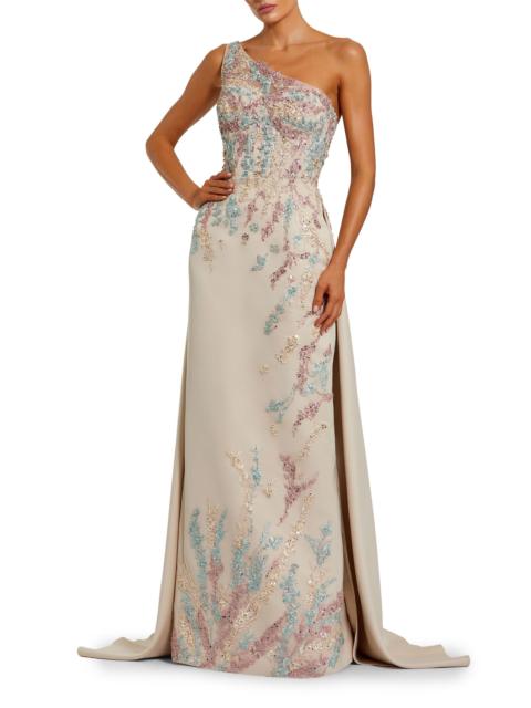 MAC DUGGAL Women's Embroidered Sequined One-Shoulder Gown - Champagne Multi