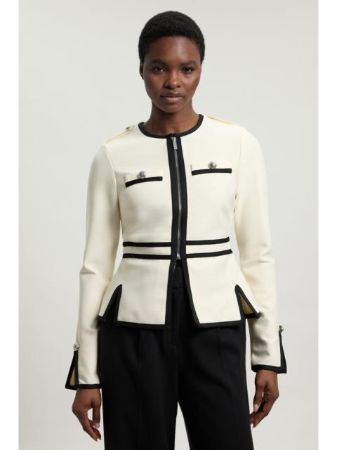 KAREN MILLEN Figure Form Bandage Military Contrast Piping Knit Split Hem Jacket