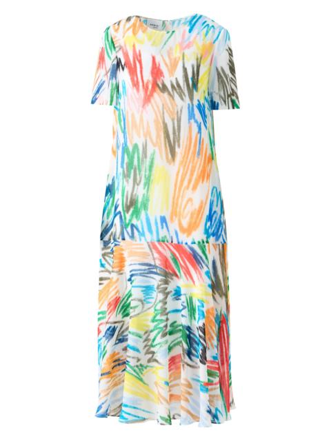 AKRIS Women's Abstract Georgette Crewneck Midi-Dress - Cream Multi