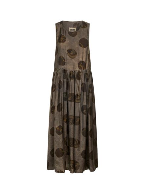 UMA WANG Grey brown printed moulay Ardal midi dress