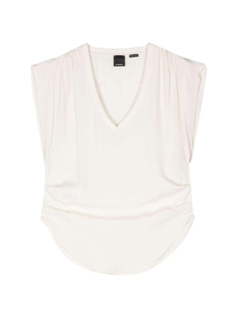 gathered sleeveless blouse