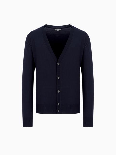 EMPORIO ARMANI Plain-knit, virgin-wool V-neck cardigan