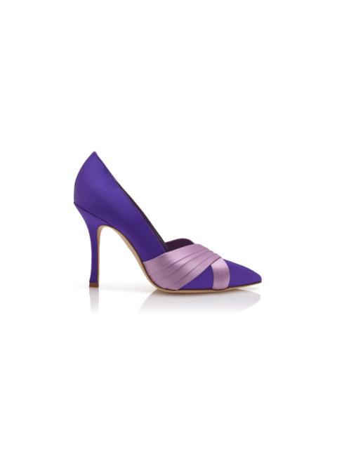 Manolo Blahnik Purple Satin Pleated Detail Pumps
