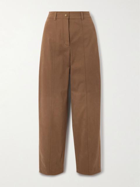 Moncler Appliquéd cotton-blend gabardine straight-leg pants Brown