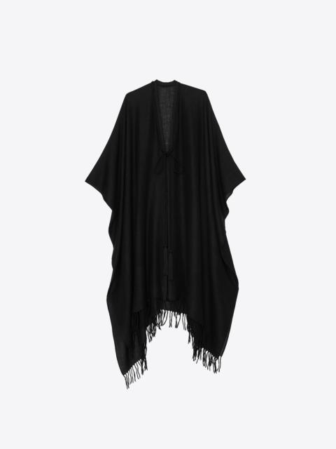 SAINT LAURENT fringed poncho in wool canvas