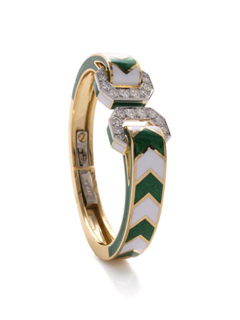 DAVID WEBB Green Chevron Double Buckle Ring