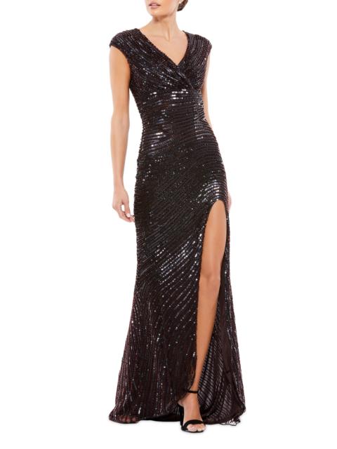 MAC DUGGAL Women's Sequined Cap-Sleeve Gown - Brown
