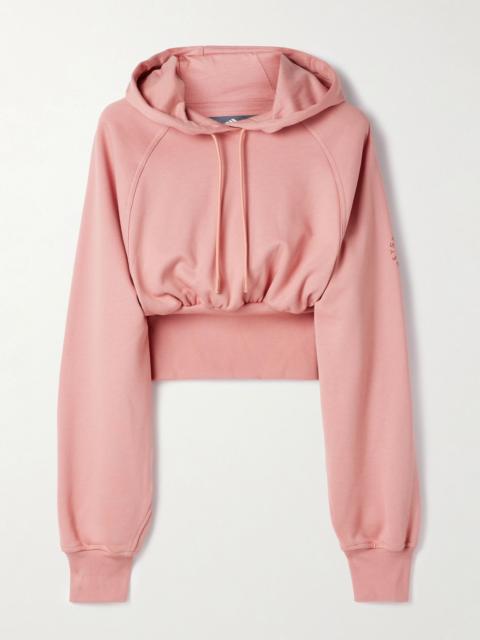 adidas Cropped organic cotton-jersey hoodie Pink