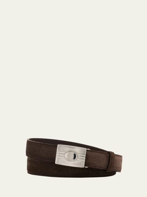 Brunello Cucinelli Men's Suede Rectangle-Buckle Belt