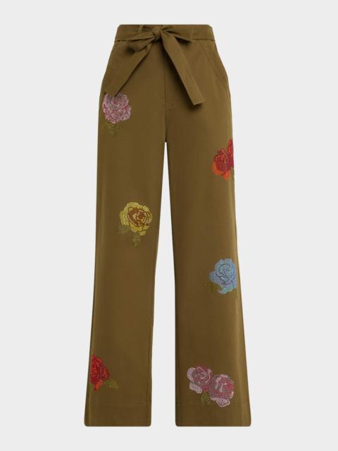 Cinq à Sept Wide-Leg Heatset Roses Pants