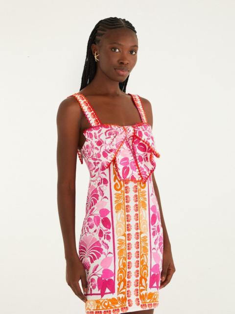 FARM RIO Off-White Santorini Crochet Euroflax Premium Linen Mini Dress