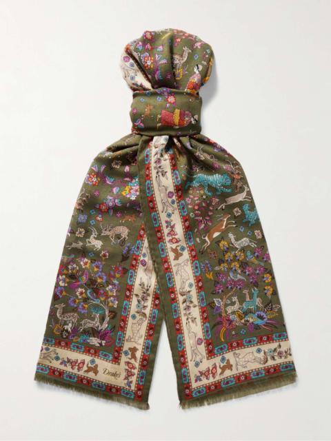 Drake's Summer Moghul Frayed Printed Wool and Silk-Blend Scarf