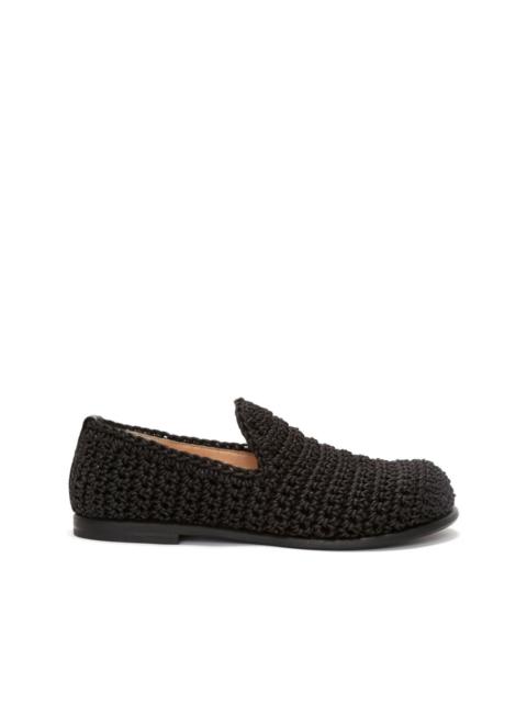 low-heel crochet-knit loafers