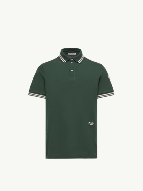 Moncler Striped Trim Cotton Piquet Polo Shirt