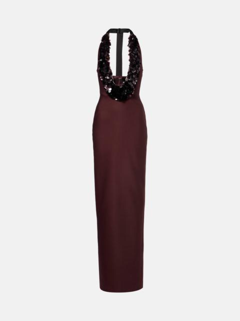 David Koma Sequined halterneck wool-blend gown