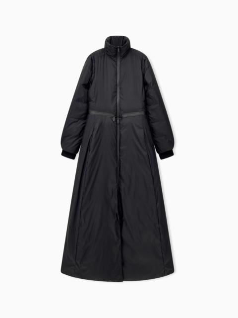 EMPORIO ARMANI LONG LIGHT NYLON DOWN JACKET WITH A HIGH COLLAR