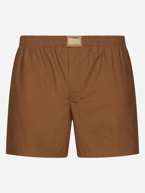 Dolce & Gabbana Cotton poplin shorts with brand plate