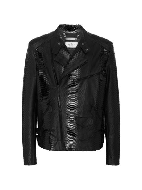 PHILIPP PLEIN python leather biker jacket