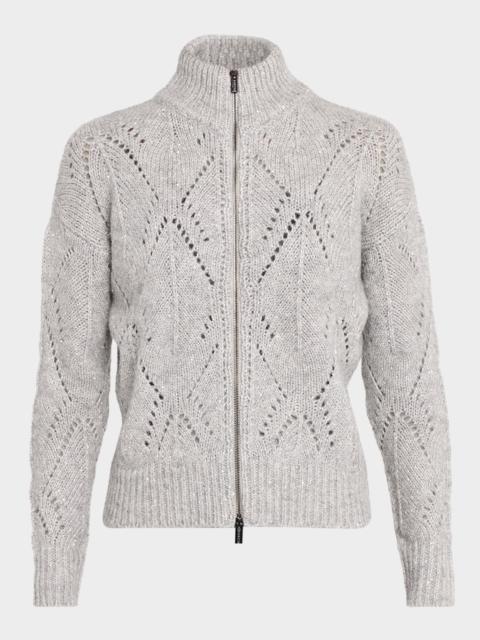 PESERICO Turtleneck Sequin Pointelle-Knit Sweater