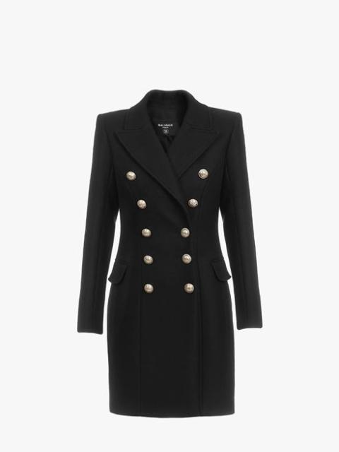 Double-breasted black wool coat