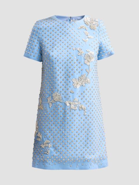 Oscar de la Renta Women's Crystal-Embellished Wool-Blend Shift Mini Dress - Talc Blue