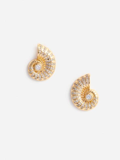 self-portrait Gold Crystal Shell Earrings