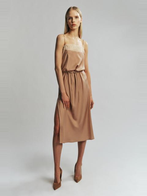 BARDOT Olina Lace Satin Midi Dress In Soft Camel