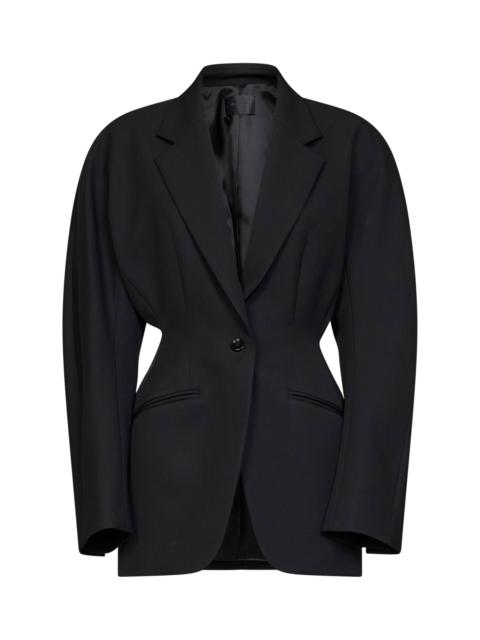 MUGLER Black lightweight virgin wool deconstructed cinched blazer