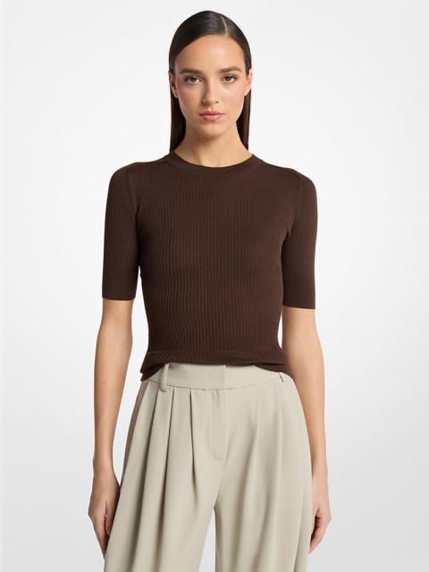 MICHAEL KORS COLLECTION Ribbed Wool Elbow-Sleeve Sweater