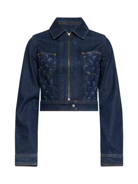 Marine Serre Midnight blue organic denim cropped trucker jacket