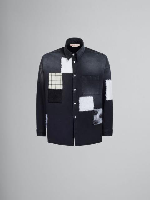 Marni BLACK BULL DENIM SHIRT WITH PATTERNED PATCHES