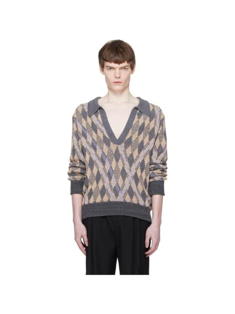 Dries Van Noten Gray & Beige Knit Polo