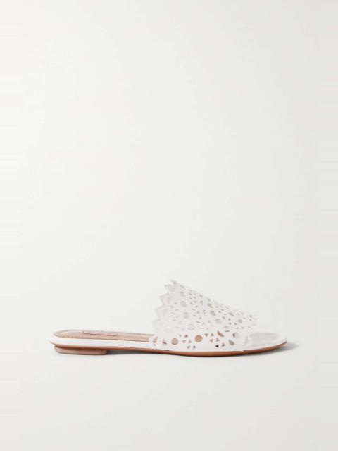 Laser-cut leather slides