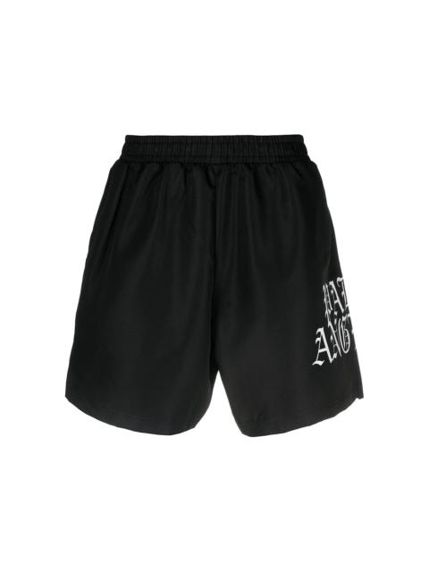 Palm Angels Palm Angels Gothic Logo Print Swimming Shorts Black White