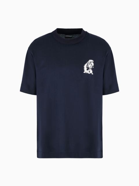 EMPORIO ARMANI Lyocell blend-jersey T-shirt with ASV French bulldog embroidery