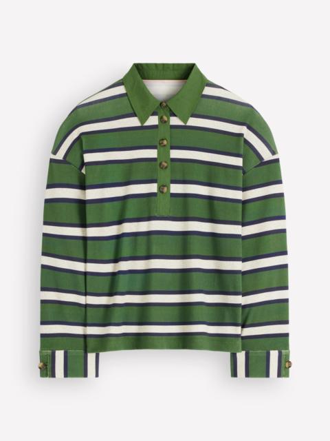 BODEN Collar Button Striped Breton-Chive and Navy Stripe