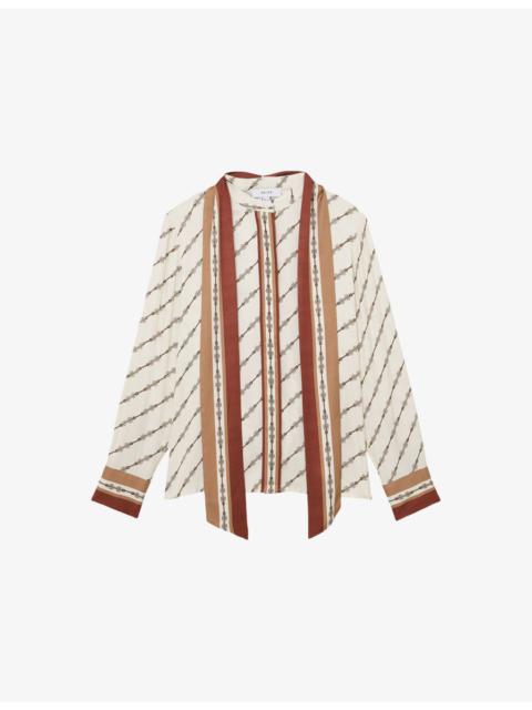 REISS Lydia Tie-Neck Chain-Print Woven Shirt