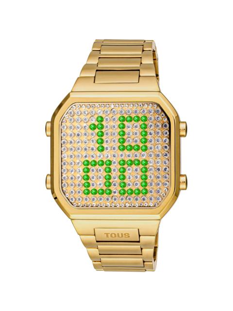 TOUS Digital Watch with gold-colored IPG steel bracelet and case with LEDs D-BEAR