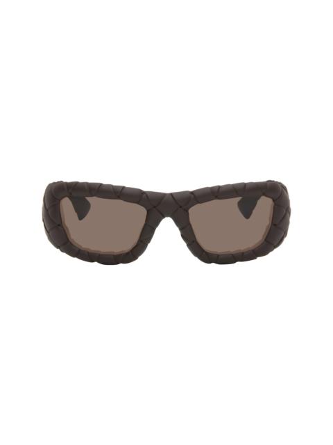 Bottega Veneta Brown Intrecciato Rectangular Sunglasses