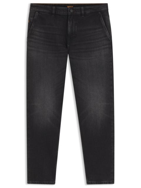 BOSS TAPERED-FIT JEANS IN BLACK COMFORT-STRETCH DENIM