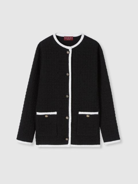 GUCCI Tweed wool cardigan with embroidery