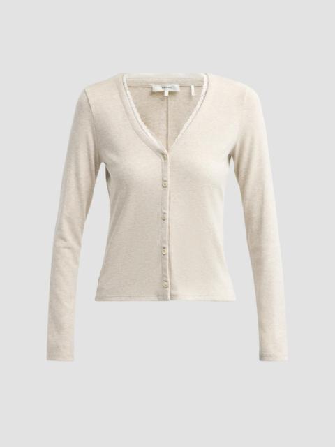 FRAME Women's Ribbed-Trim Cardigan - Oatmeal Heather