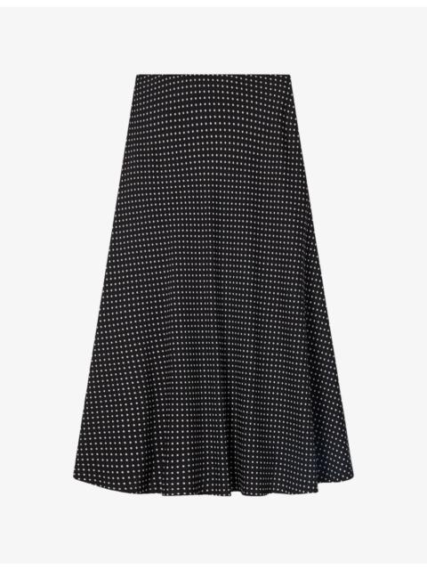 WHISTLES Polka-Dot Flared Woven Midi Skirt