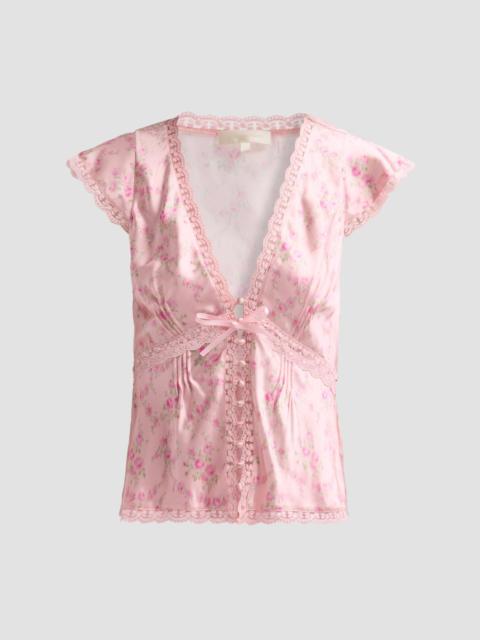 LoveShackFancy Women's Amara Floral Satin Top - Spiced Camellia