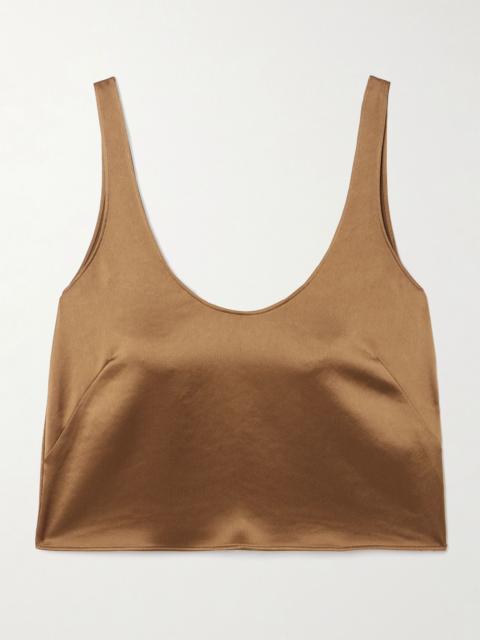 LESET Barb Scoop cropped washed-satin tank Chocolate