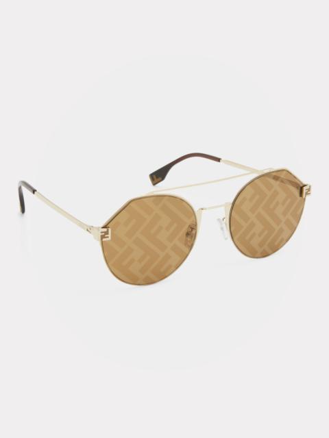FENDI Men's Monogram Lens Metal Round Sunglasses